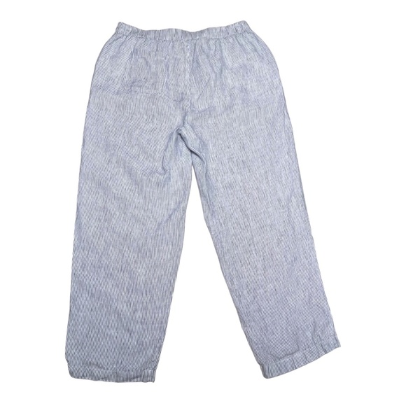 Quince 100% European Linen Pants Blue White Pinstripe Cropped Size Medium Preppy - Picture 2 of 9